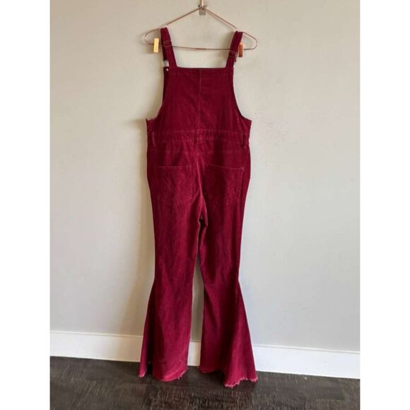 Mumu Blue Womens Corduroy Flare Overalls Berkeley Bell Bottom Red Size XL - Picture 5 of 11